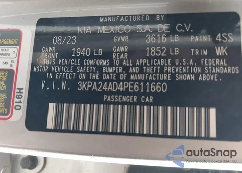 2023 Kia Rio Lx z USA, uszkodzony, nr VIN 3KPA24AD4PE611660
